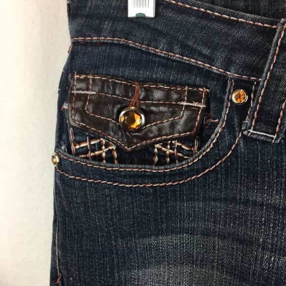 True Religion Ricky Pleather Jewel Embellished Straight Leg Jeans 29 - Picture 4 of 9